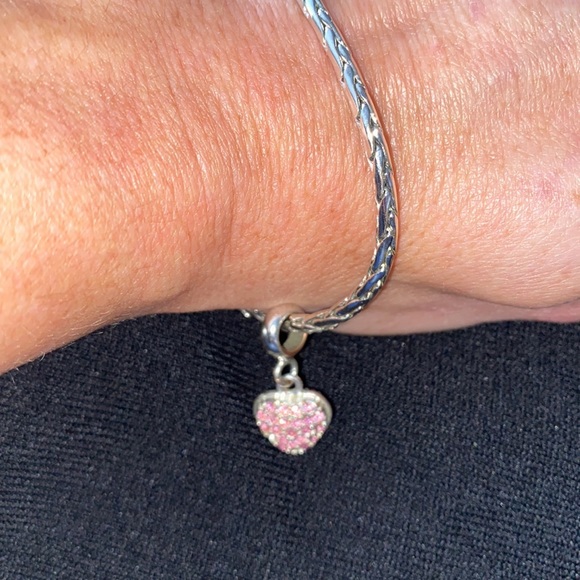 Jewelry - 7.5” silver bracelet with pink stone heart..interchangeable charm(s)